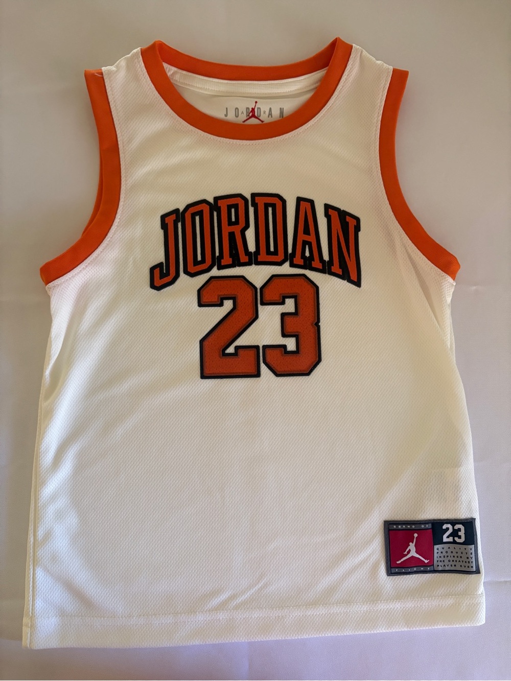 Nike Jordan Kids' Sleeveless Basketball Jersey - White/Orange, 23 size 7
